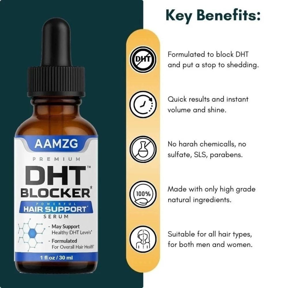 Pack of 5 DHT Blocker Hair Growth Support Serum, Hair Vitamins for Women & Men - Supports Healthy Hair Growth & Thick & Strong-Hair 30ml