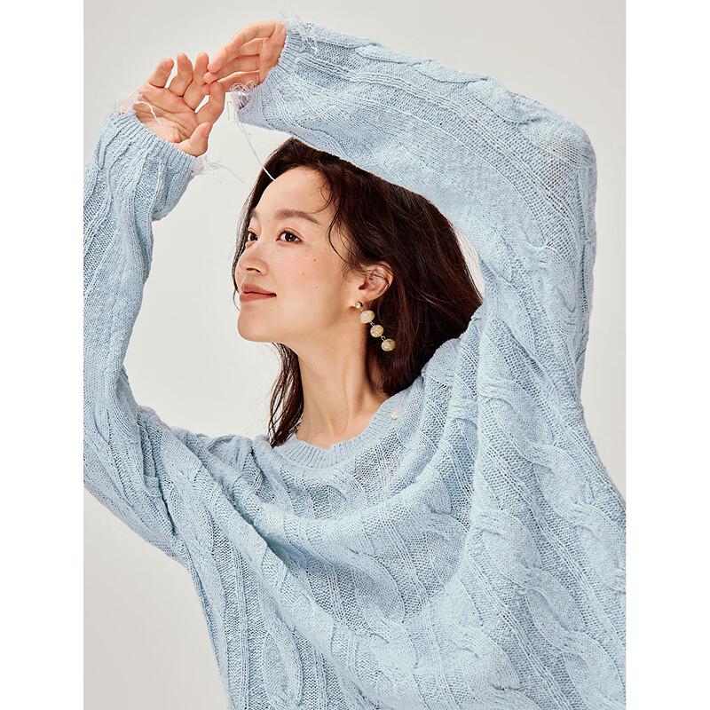 INMAN Women's Cable Knit Round Neck Sweater