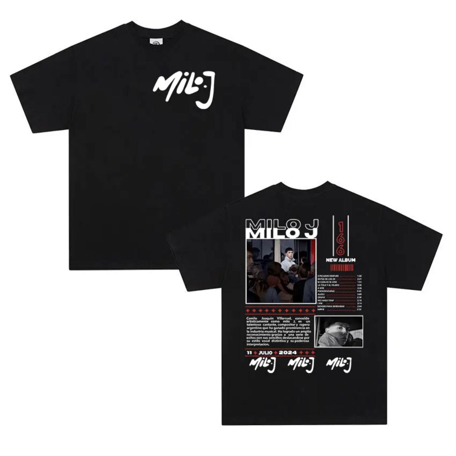 

Rapper Milo J 166 Tour 2026 Album T Shirts Men Retro High Quality Short Sleeve T-shirts Oversized Cotton T-Shirt Streetwear S чёрный