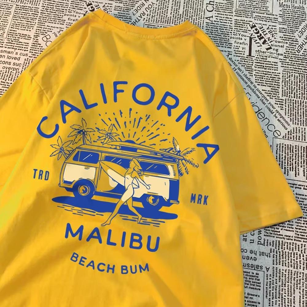 California Malibu Beach Bum T Shirts Men Women Summer New Streetwear Couple Tee Clothes T Shirt Pattern Loose T-Shirts Couple