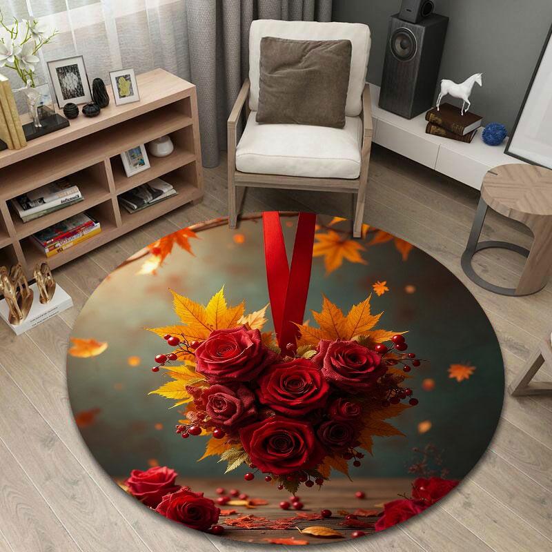 Boho Round Tiger Multicolor Area Rug, Non-Slip Floor Mat for Nursery
