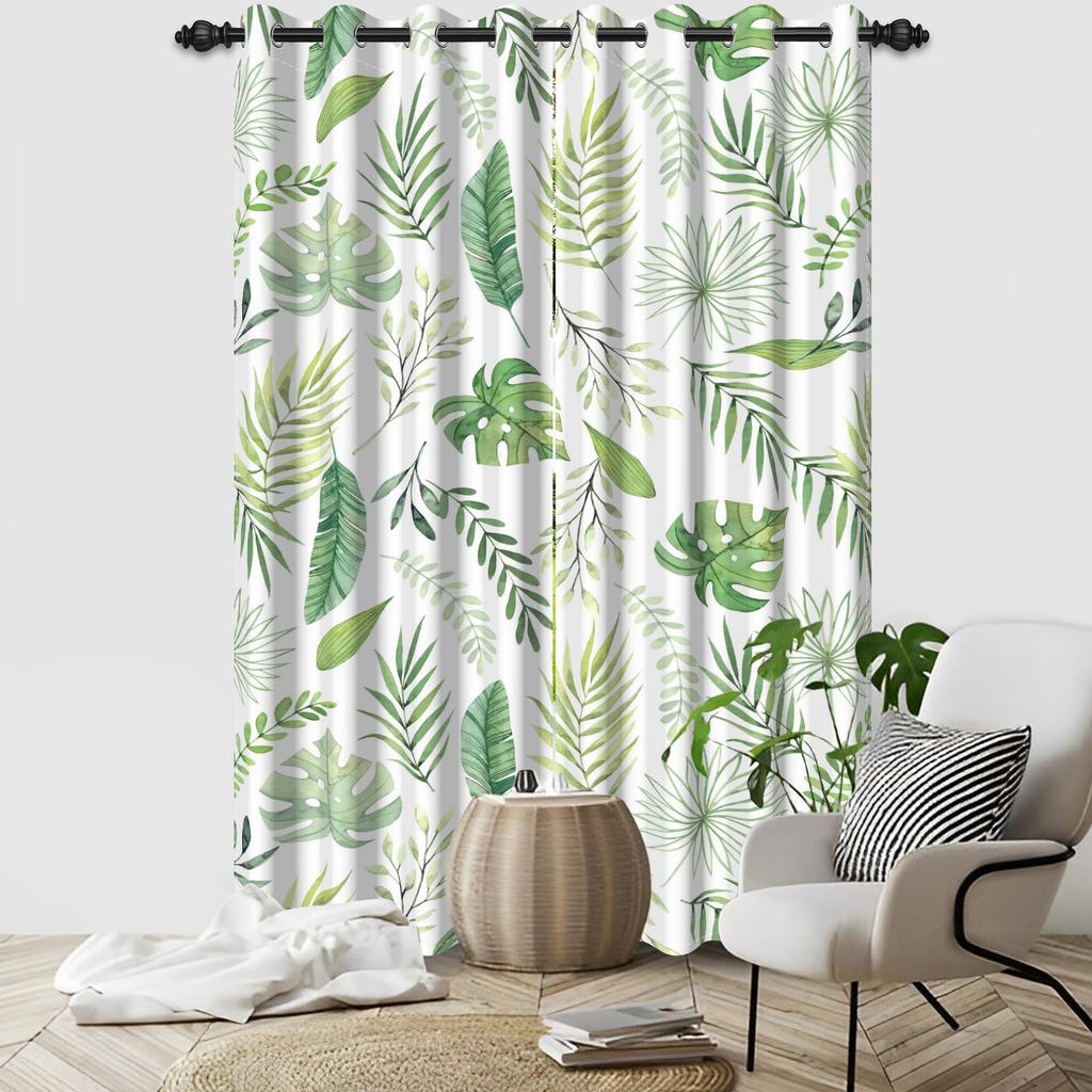 Set Of 2 Botanical Leaf Pattern Curtain Tropical Floral Design Living Room Bedroom Window Hotel Home Textile Drapes Light Blocking For Sitting Made