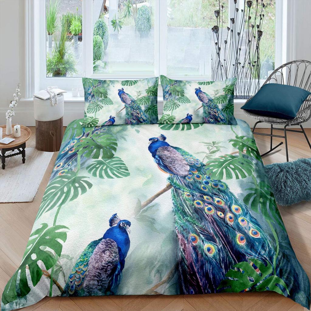 Floral Peacock Comforter Set Twin King Full Size, Bedding Set for Kids,Quilt Cover Peacock Duvet Set Girl Bedroom Decor 3 Pieces
