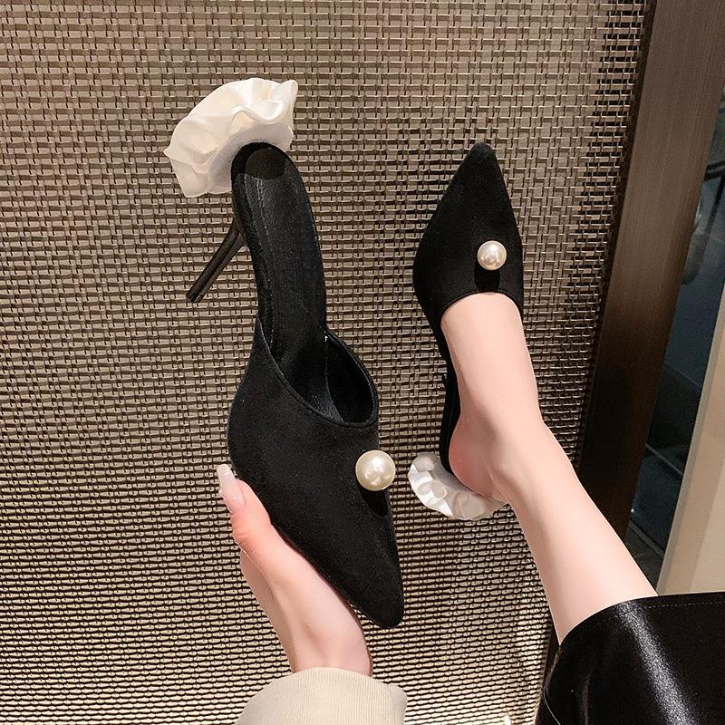 Fashion 2025 New Style Fashionable Romantic Minimalist Women's High-Heeled Shoes Silk Pearl Stiletto Heel Flower Element Women's Shoes