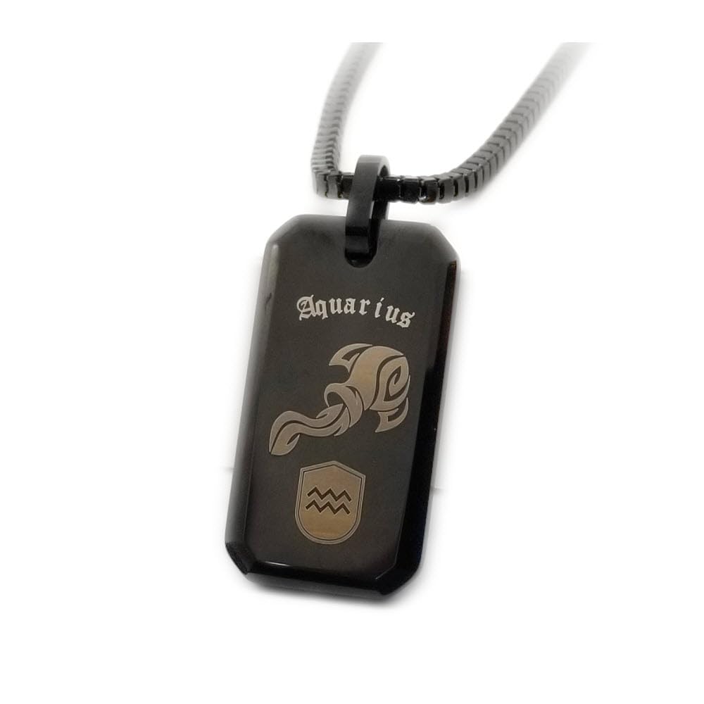 

Necklace SPTSC12B Constellation Pendant Tungsten Top Leather Marking [LN-Spirit316] Men s Scratch-resistant [Black Style] (Aquarius)