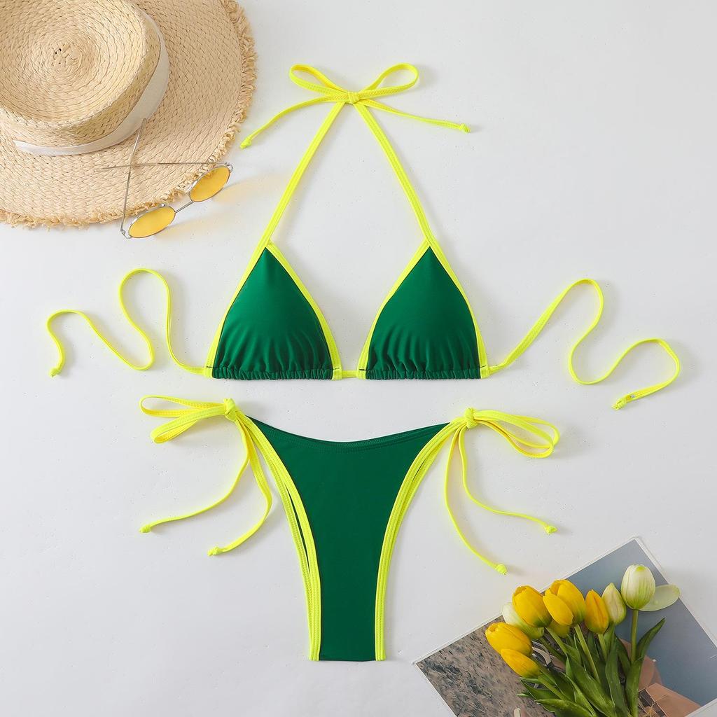 2026 Women's Color Block Lace-up Split Swimsuit with Beach Skirt