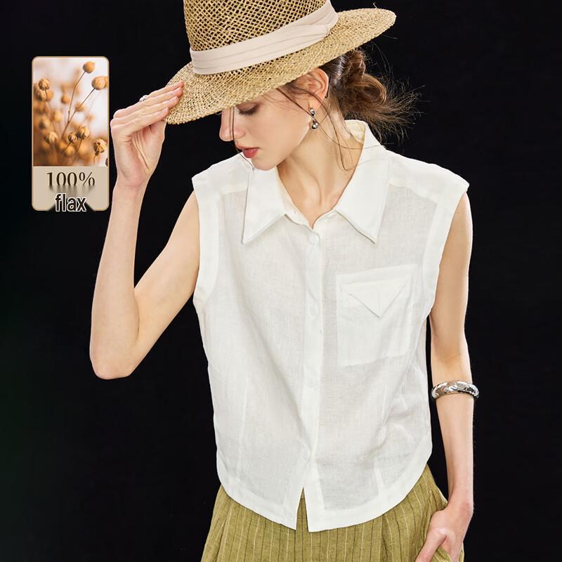 Women s 100% Linen Loose Fit Summer Vest Shirt L грязно-белый
