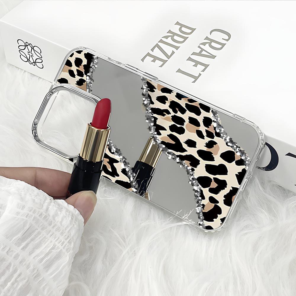 European and American broken diamond leopard print iphone17 mirror mobile phone case Apple 16promax advanced sense mirror mobile phone case 14