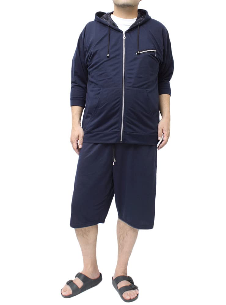 One Colors Plus Size Camouflage Fleece Sleeve and Navy Men's Sweatshirt, Lining, 3/4 Hoodie, Shorts, (3/4 Sleeves)