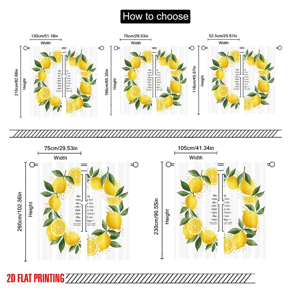 2pcs 2D Flat Printing Window Curtains Lemon Watercolor Design Found Him Fabric Without Electricity Party Decorations Use for
