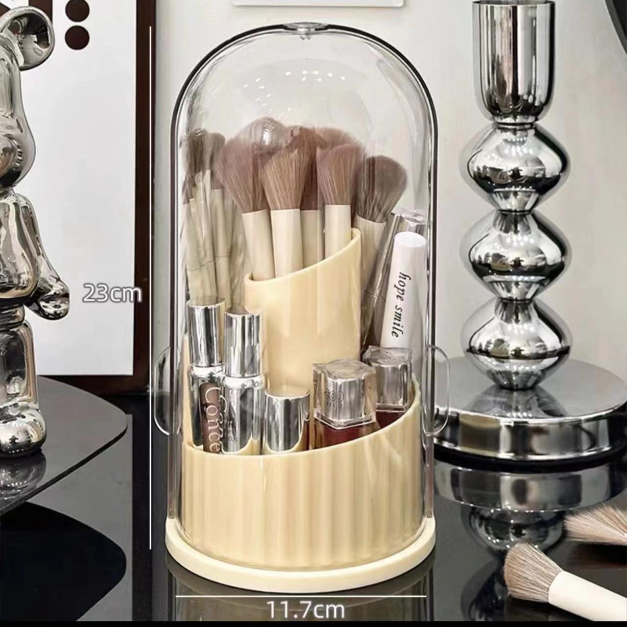 

Rotating Transparent Makeup Brush & Lipstick Organizer with Dustproof Design