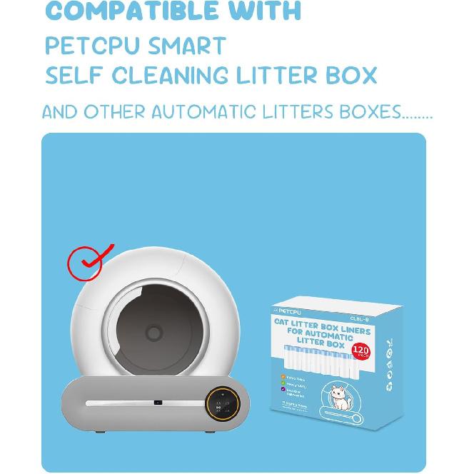 120 Count Cat Litter Box Liners for Self-Cleaning Cat Litter Box, Replacement Kitty Litter Liners, 8 Rolls Drawstring Waste Bags for Small Automatic