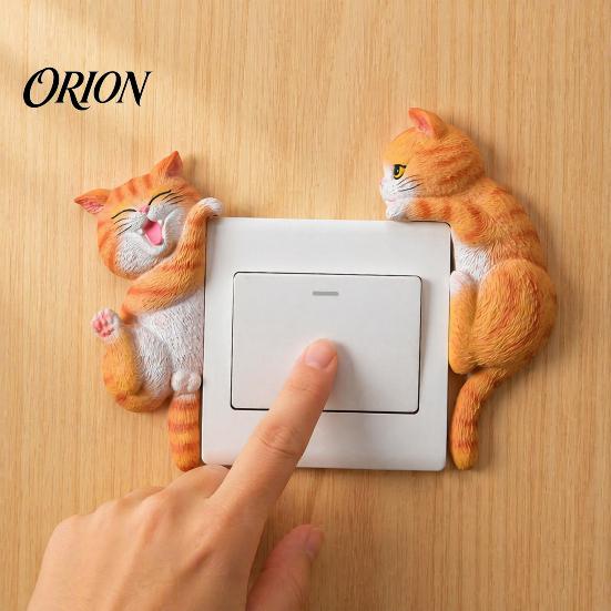 Unique Home Interior Accents 3D Cat Light Switch Sticker, Decorative Resin Wall Plate Cover, Cute Animal Double Socket Guard Stickers, Peel And Stick