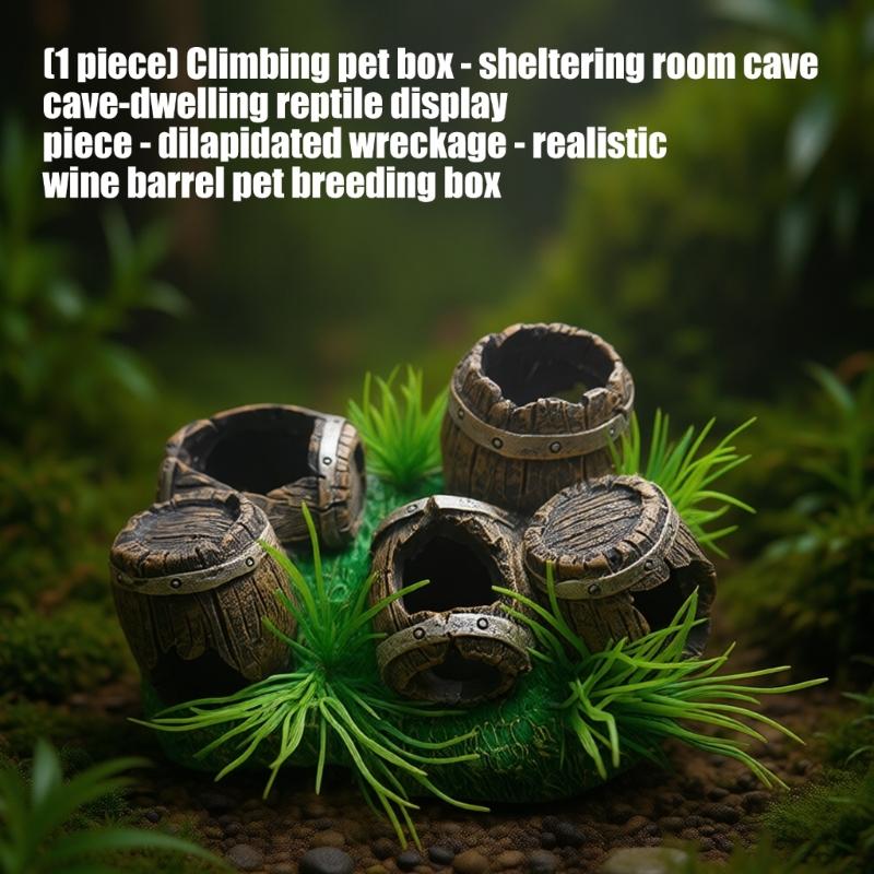 Handcrafted Resins Wine Barrels Hideaways Fish Shelter Reptiles Hide Cave for Reptiles Enclosure Amphibian Habitat