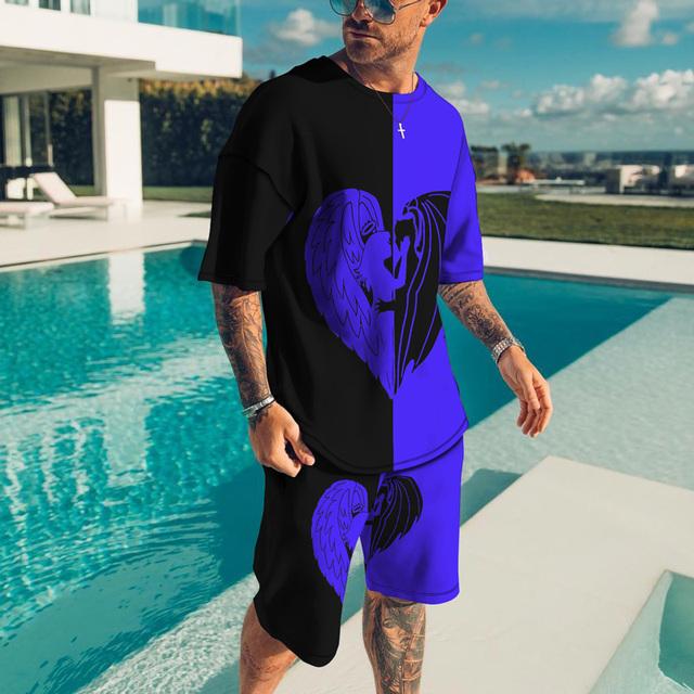 Summer Sportswear T-Shirt Men's Sportswear Suit Casual O-Neck Men's Shorts Two-Piece Clothes Harajuku