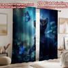 2D Flachdruck 2 Stück Fenstergardinen Schwarze Katze Blaue Schmetterlinge Fantasy Digital Gedruckte Polyester Vorhänge Festlicher Feiertag Perfekt