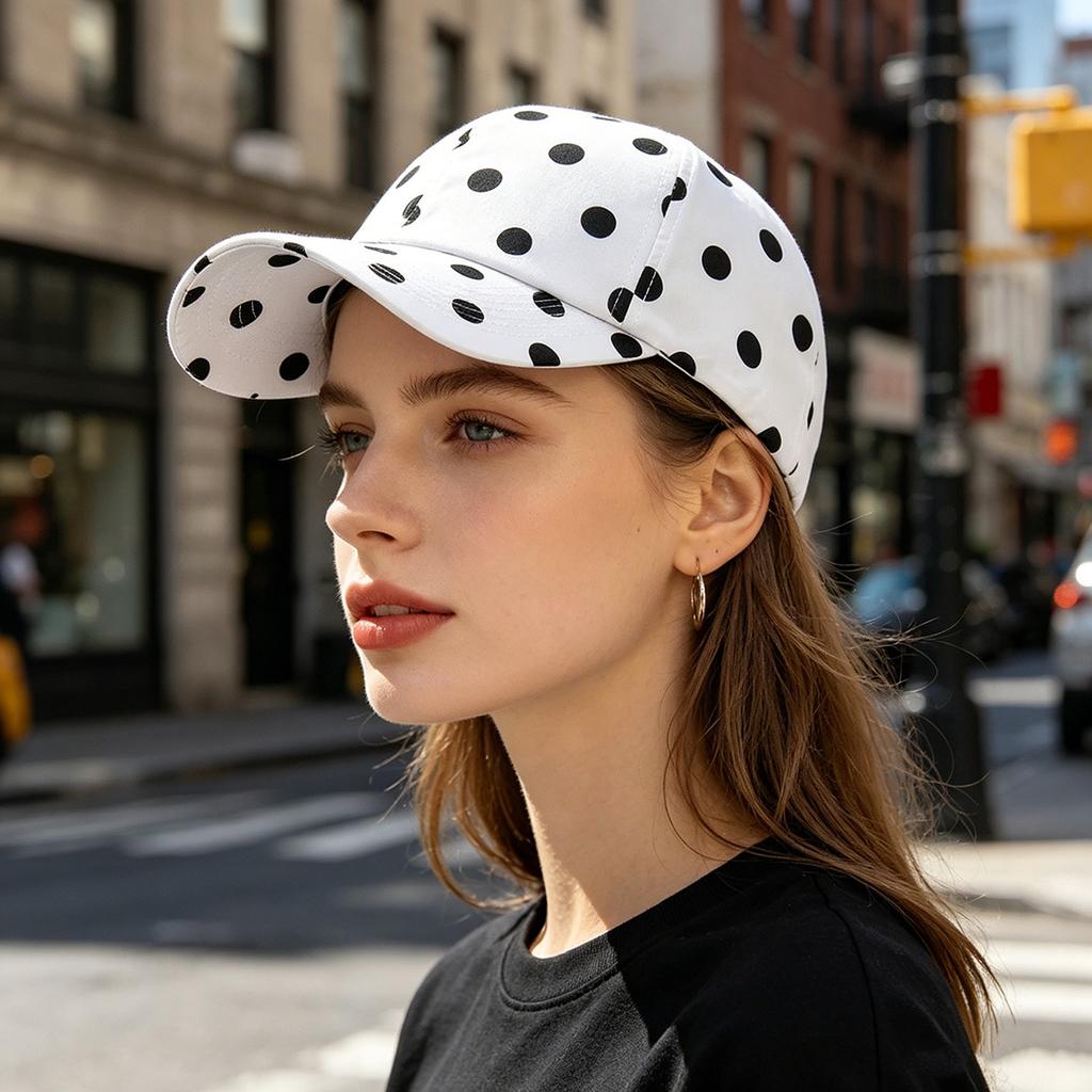 Unisex Baseball Cap Black and White Ins Polka Dot for Visor Hats for Adult Summer Travel Versatile Sun Hat