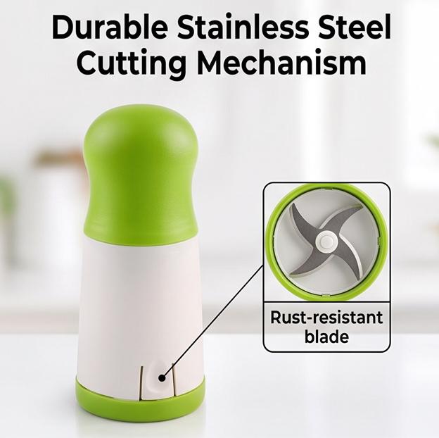Manual Herb Mill Chopper Cutter with Stainless Steel Blades for Cilantro Chili Coarse Spices - Compact 17cm Kitchen Tool for Home Cooking