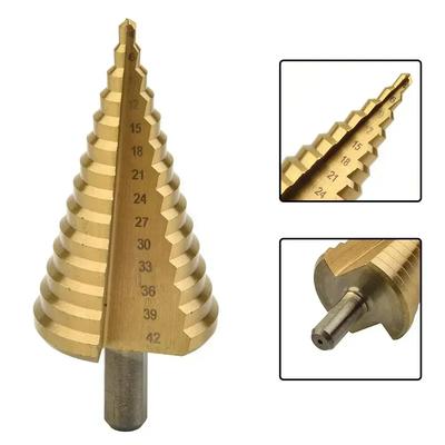 HSS Step Cone Drill Bit 4-42mm Round Handle Titanium Plated Hole Cutter Spiral Fluted Step Cone Drill Wood Metal Hole Cutter