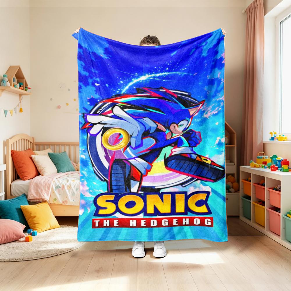 Blanket for Living Room Car Camping Dormitory Cute Cartoon Sonic Soft and Warm Throw Blanket Cartoon Flannel Blanket comfortable