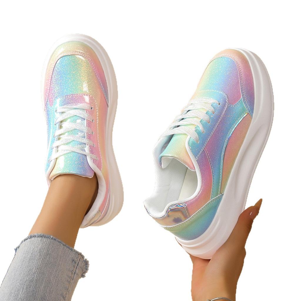 thick-soled sequined trendy women's board shoes thick-soled casual sports shoes breathable and lightweight outdoor couple flat shoes