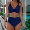2 Adet/Set Kadın Ayrık Bikini Derin V Yaka Ön Bükümlü Tasarım Sütyen Yüksek Bel Külot Seti Hızlı Kuruyan Esnek Kumaş Tatil Mayo