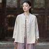 Johnature Women Vintage Shirts Spring Chinese Style Solid Color Stand Long Sleeve Button Pockets Blouses