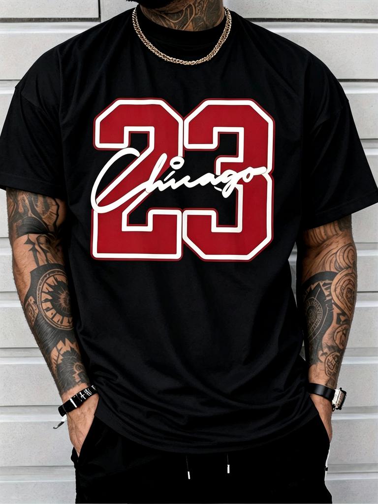 Mens Vintage Chicago 23 Number Graphic T Shirt Hip Hop Streetwear Crew Neck Short Sleeve Tees Casual Sports Basketball Style