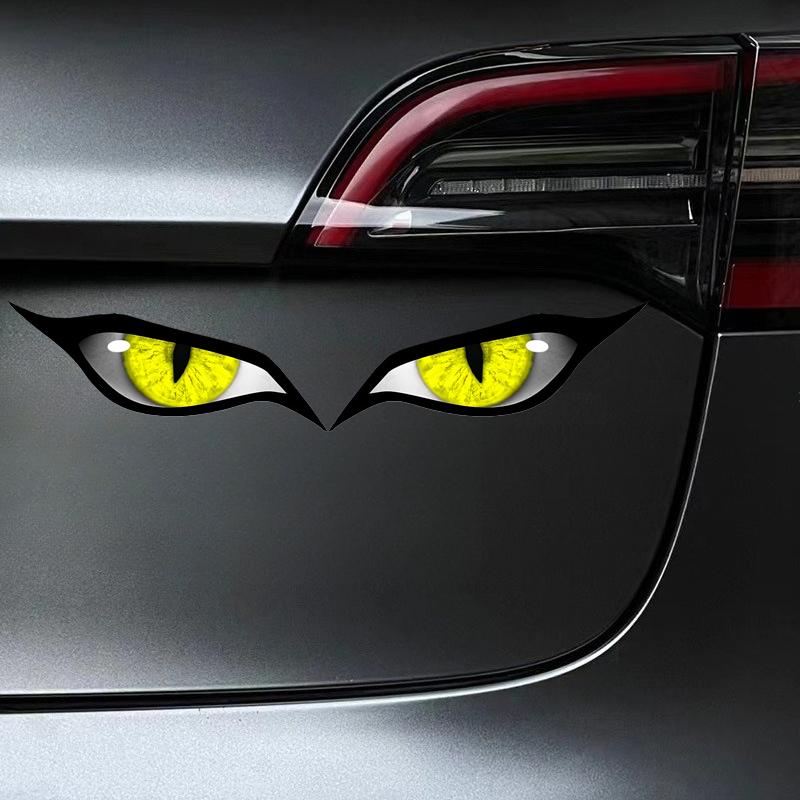 Car Sticker 3D Glossy Yellow Eye Car Sticker - For Rearview Side Mirror, Eye-catching Animal Eye Design Decal
