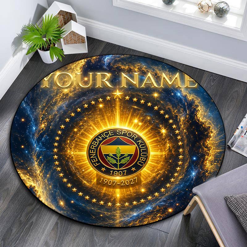 Custom Name Fenerbahçe Round Area Rug,Carpet Rug for Living Room Bedroom Sofa Playroom Decor,Non-slip Floor Mat
