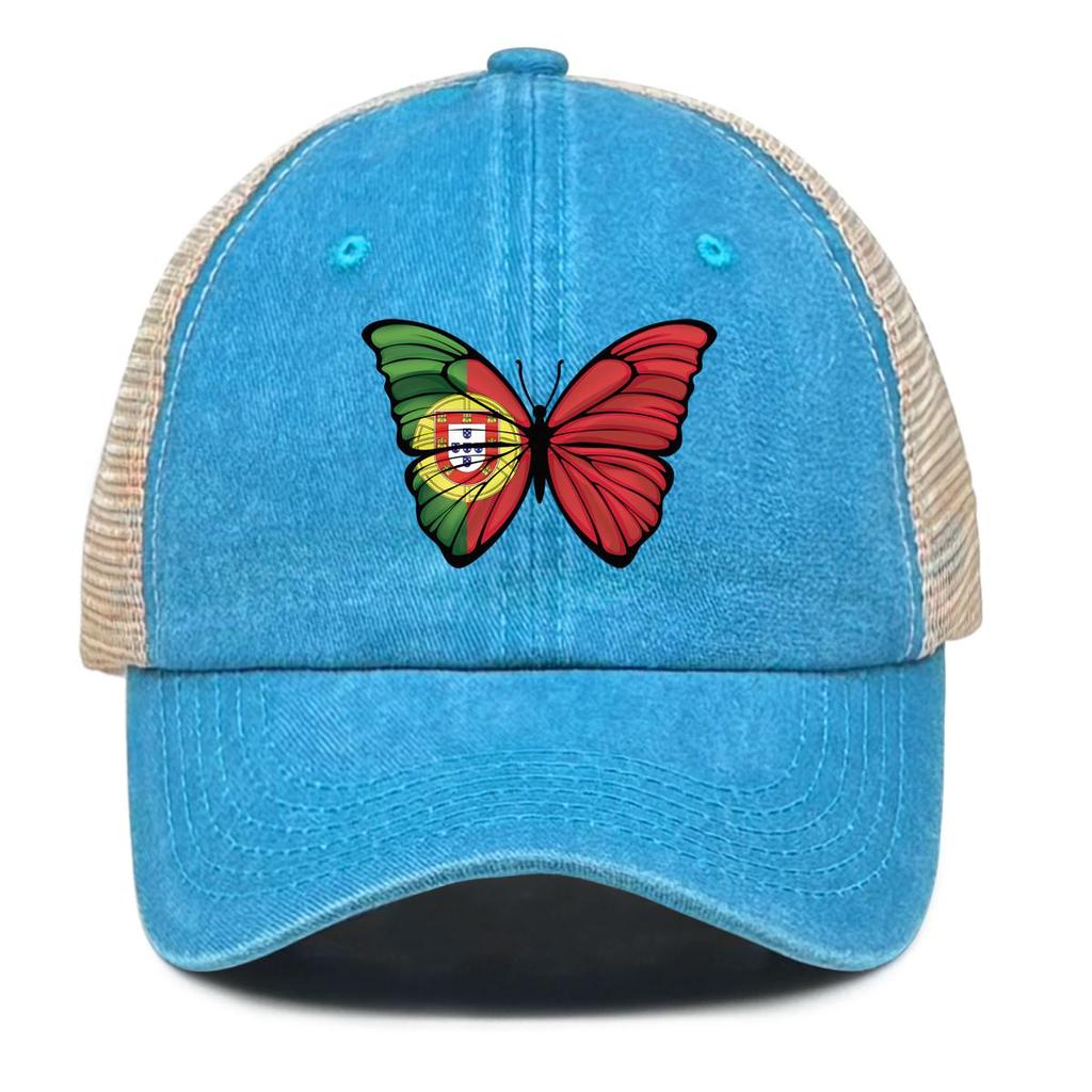Butterfly Flag of Portugal Print Snapback Trucker Hat,Sunshade Non-Stretch Fabric Adjustable Baseball Hat