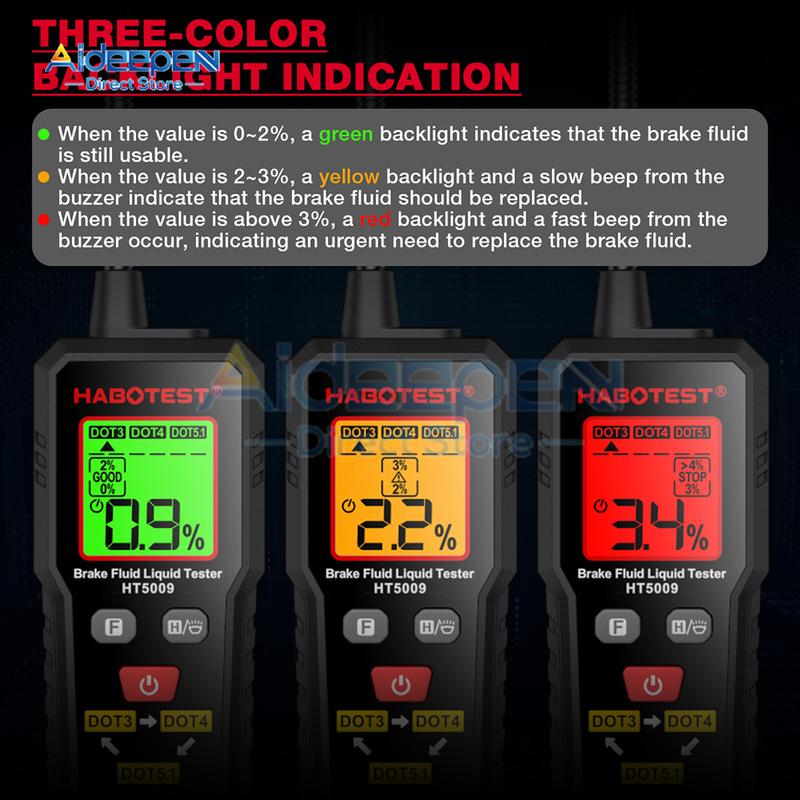 

HT5009 Hydraulic Oil Moisture Analyzer with Backlight Auto Car Brake Oil Moisture Detector Flexible Probe for DOT3 DOT4 DOT5.1