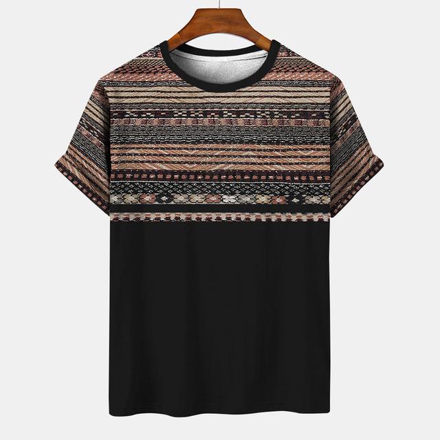 Národní kostým pruhovaná grafika 3D tisk letní pánské a dámské ležérní oversized velikost triko s kulatým výstřihem, krátkým rukávem