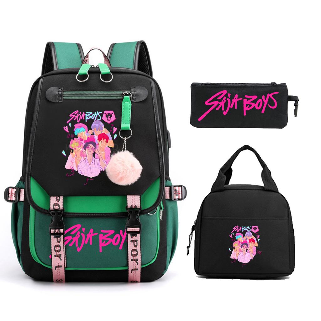 Animation Cartoon Printing Student Schoolbag Three-Piece Set Campus Trend Men And Women Versatile Casual Backpack Large Capacity