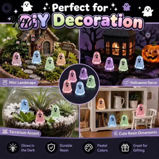 Halloween Gift Ideas for Kids Glow in The Dark Ghost Figurines, Cute Resin Bead Set Figurines Miniature Scenes Decoration, Mini Colorful Tiny