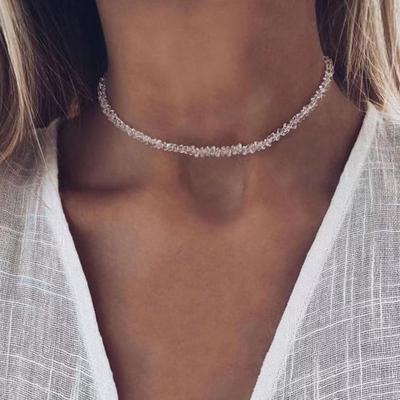 Halskette für Damen, facettenreicher Schliff, Kunstkristallglas, verstellbare, verlängerte Länge, Halsschmuck für Damen