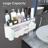 2025+ A Wall-Mounted Toothbrush Holder with 4 Cups, A Large Tray, and 1 Makeup Drawers.