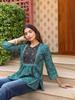 Teal Handblock Printed & Embroidered A-Line Top