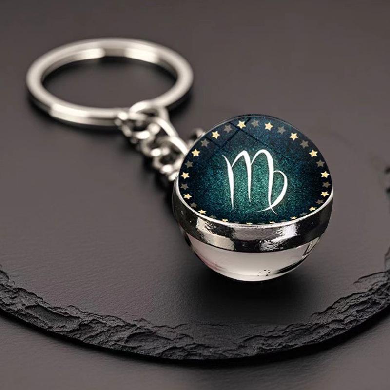 Kulatý svítící krystal zvěrokruhu Keychain - Panna & Lev