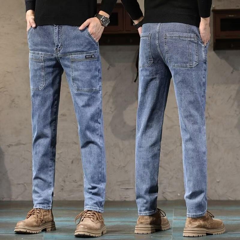 

Мужские эластичные узкие джинсы с шестью карманами — универсальные брюки прямого кроя для весны и лета 32 светло-синий