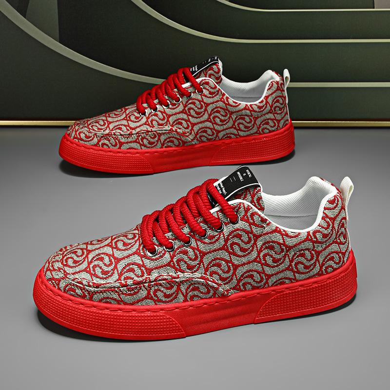 

Чоловіче взуття, літо 2024, нове дихаюче парусинове взуття, нековзке плоске повсякденне взуття, модне, універсальне, сприятливе взуття з хмарної тканини 44 червоний