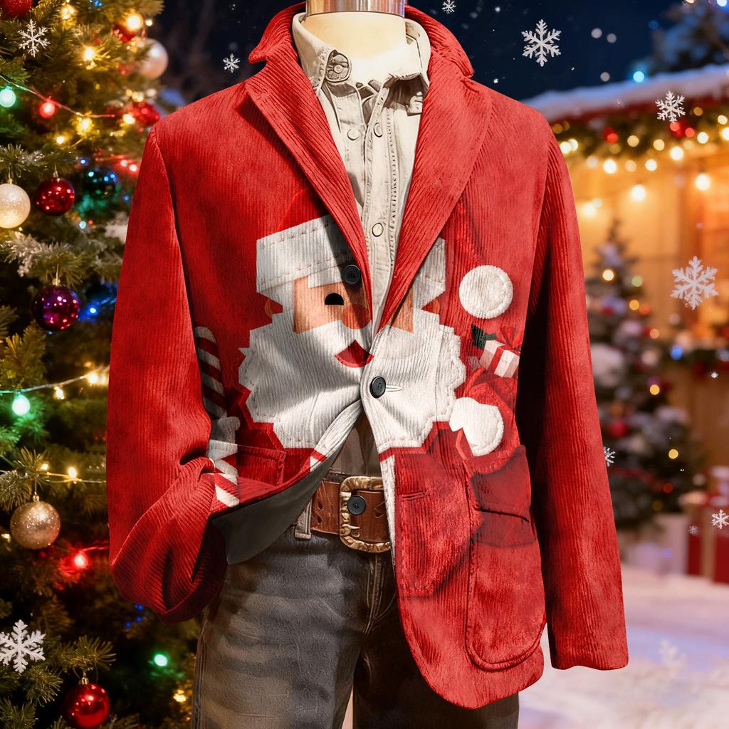 Herren Hässlicher Weihnachten Kord Warmtaschen Anzugjacke Strickjacke Herren Freizeitanzug