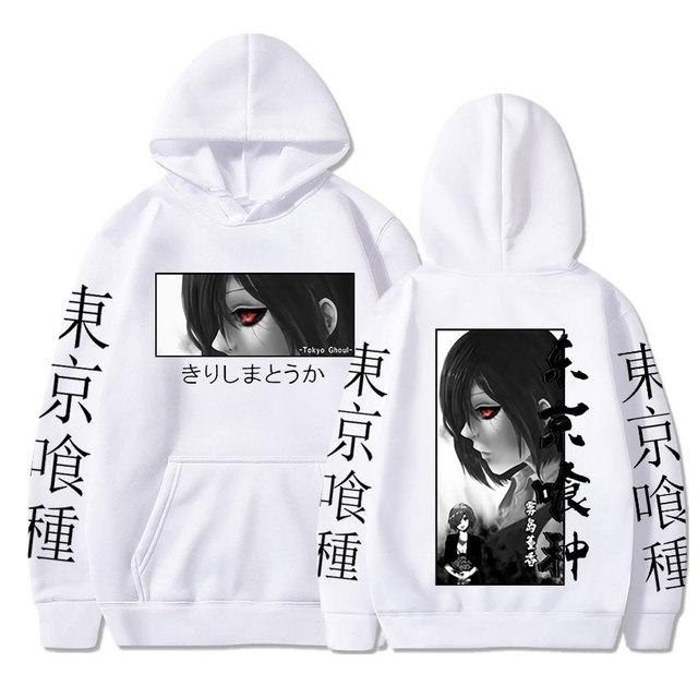 Japanischer Anime Tokyo Ghoul Hoodies Touka Kirishima Augen Cartoon Bedruckte Baumwollpullover Unisex Casual Übergroßes Sweatshirt Harajuku Streetwear