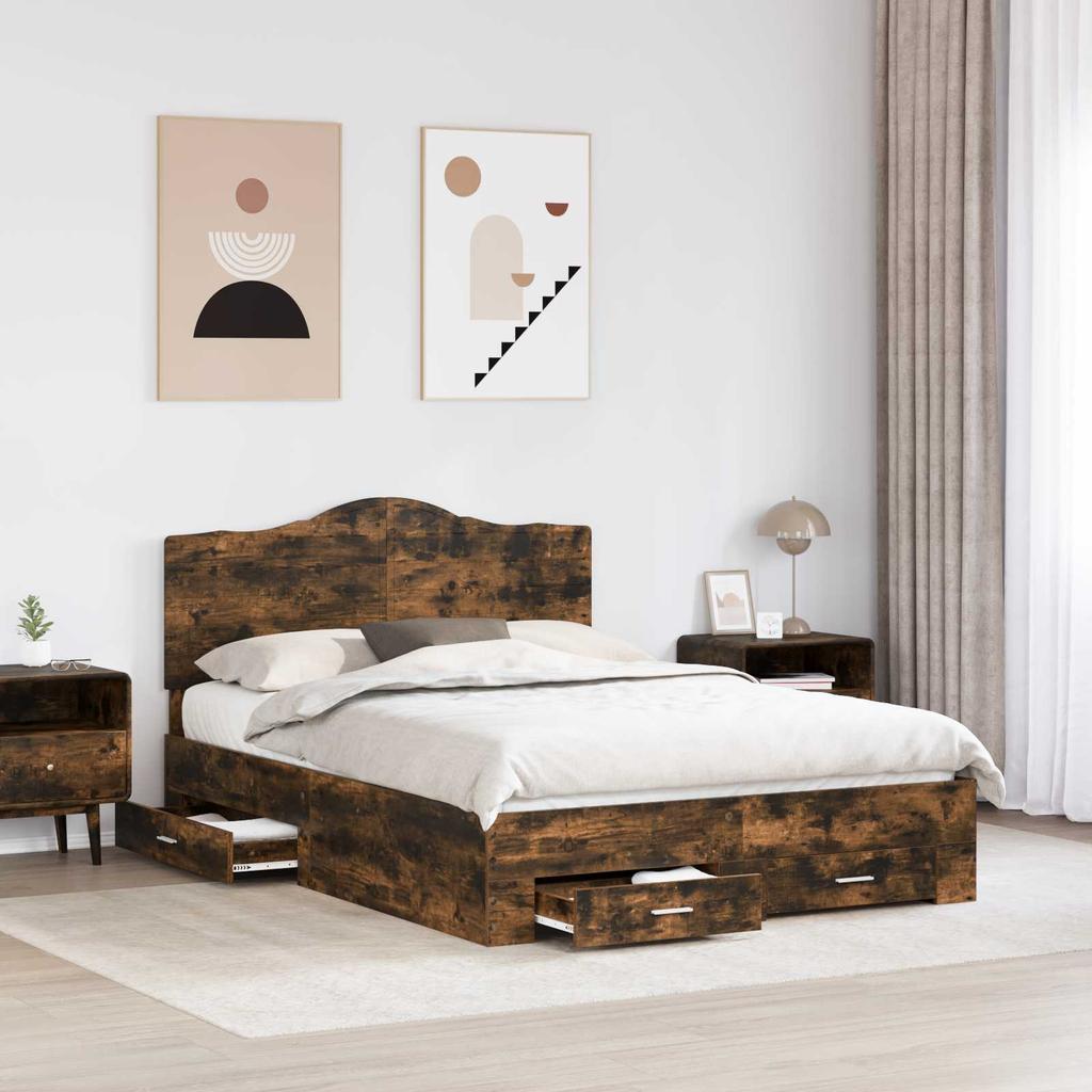Bed Frame Smoked Oak 140 x 190 cm Engineered Wood