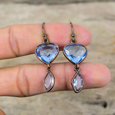 Boucles d'oreilles en quartz tanzanite à facettes, boucles d'oreilles en cuivre électroformé, boucles d'oreilles en pierres précieuses faites à la main, bijoux électroformés, cadeau de mariage, bijoux en cuivre