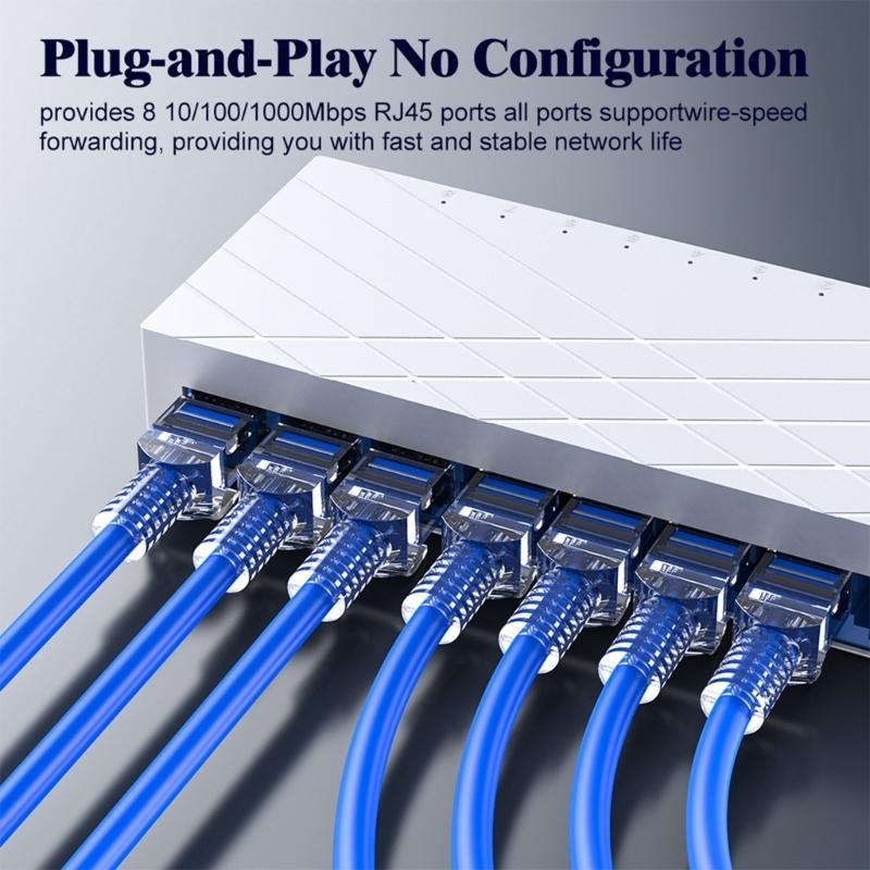 8 Port Ethernet Switcher 10/100/1000Mbps Gigabit Networking Switcher Adapter Internet Splitter Ethernet Intelligent Switcher