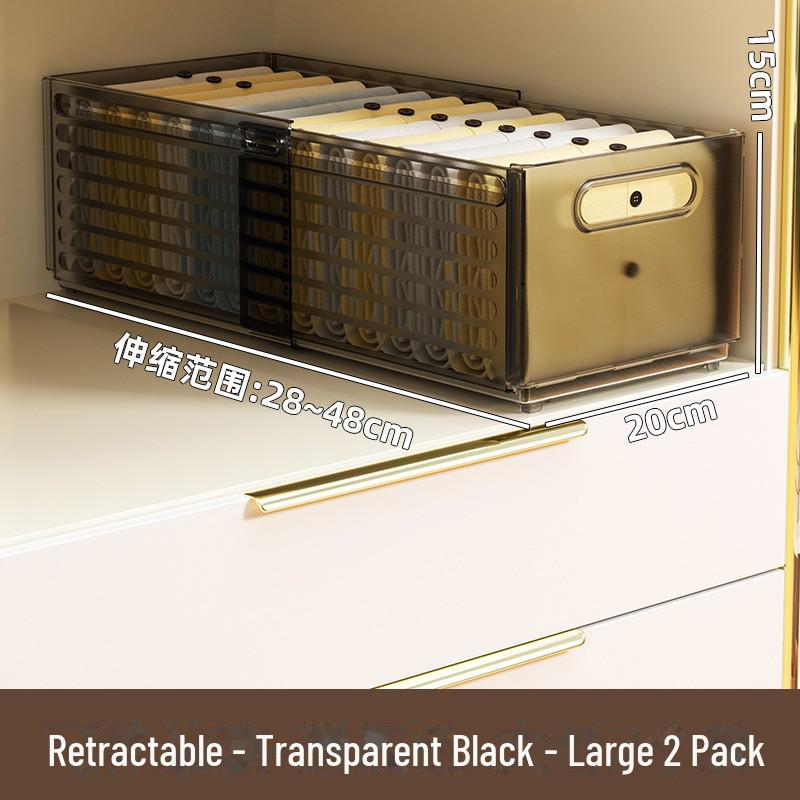 Retractable Wardrobe Organizer: Built-in Partition Box for Socks, Underwear, and Clothing Storage.