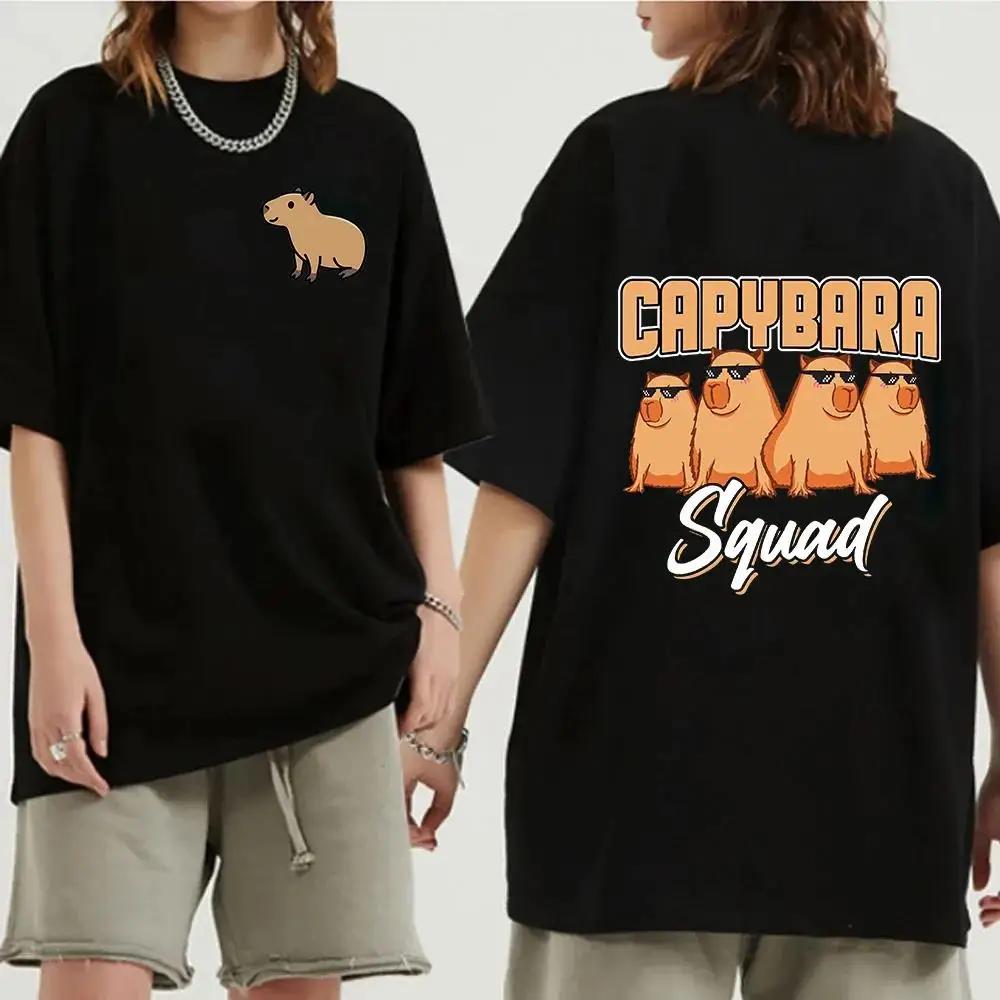 Funny Animals Capybara Cartoon Print Fashion Harajuku Harajuku Short Sleeve T-shirt Clothing Street Tops Tees Aesthetic Clothes