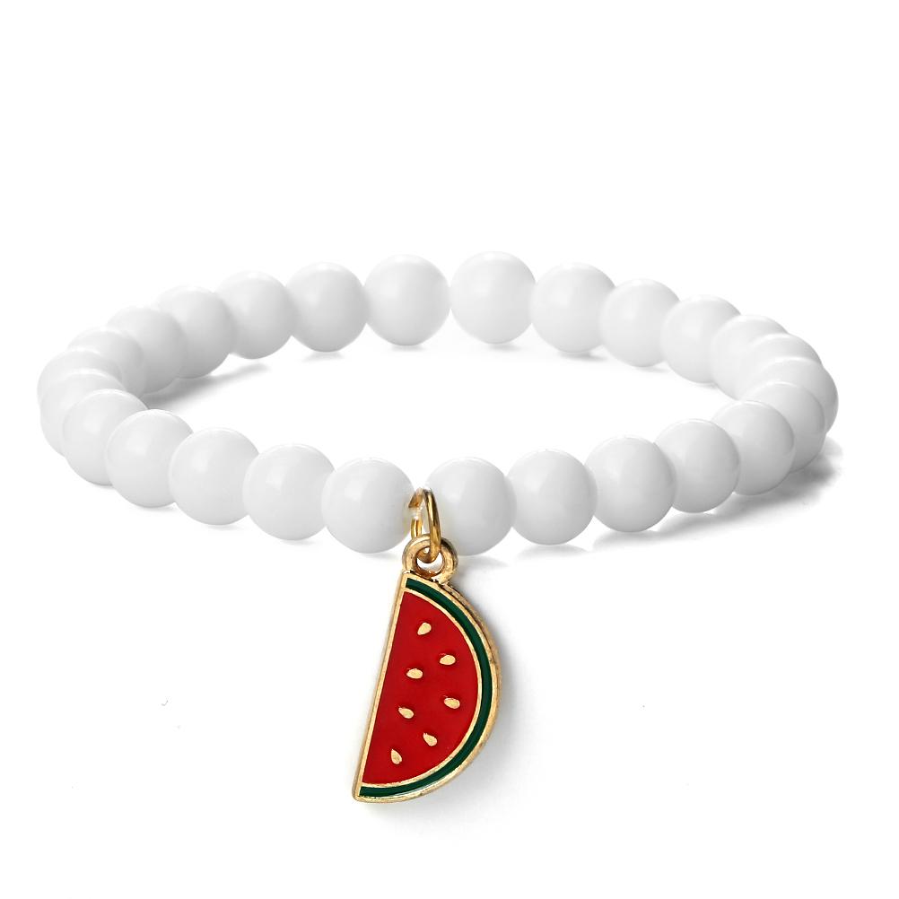 One Piece Watermelon Charm Bracelet Women Men Boho Fruit Bracelet Natural Stone Elastic Bracelet Girls Summer Jewelry Gift