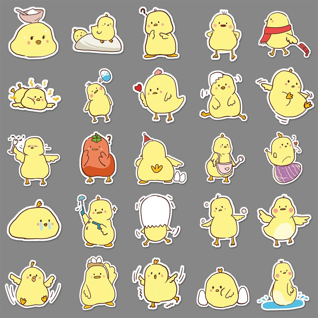 50 Pictures of Little Yellow Chicken Doodle Personality Cartoon Cute Hand-painted DIY Mobile Phone Case Suitcase Stickers Waterproof